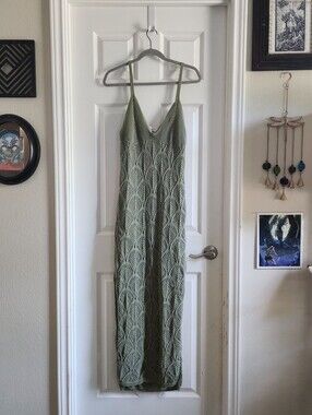 Stradivarius Light Sage Green Crochet Knit Maxi Dress